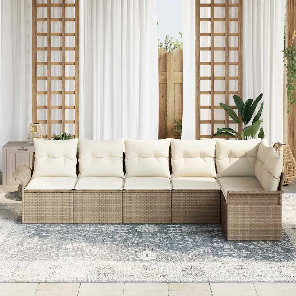 Set Divano da Giardino con cuscino 6 pcs Beige polyrattan 3345381
