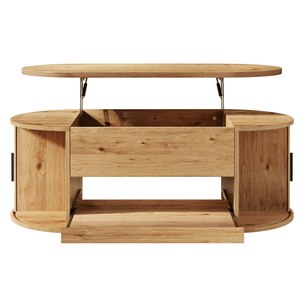 Tavolino elevabile 110x55x55 cm in MDF naturale con contenitore integrato