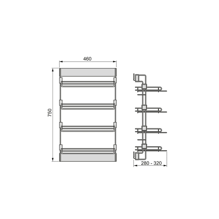 Emuca Porta scarpe laterale estraibile Moka, Sinistra, Verniciato moka, Acciaio, 1 u.