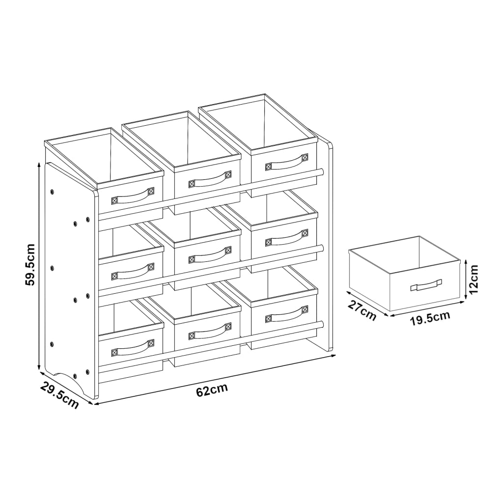 Scaffale dal design senza tempo per soggiorno/camera da letto mobiletto portaoggetti per bambini con 9 contenitori pieghevoli bianco/rosa/viola 03_0011177