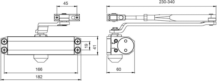Chiudiporta a Cremagliera per porte fino a 85 kg velocità regolabile colore testa di moro installazione destra e sinistra CISA