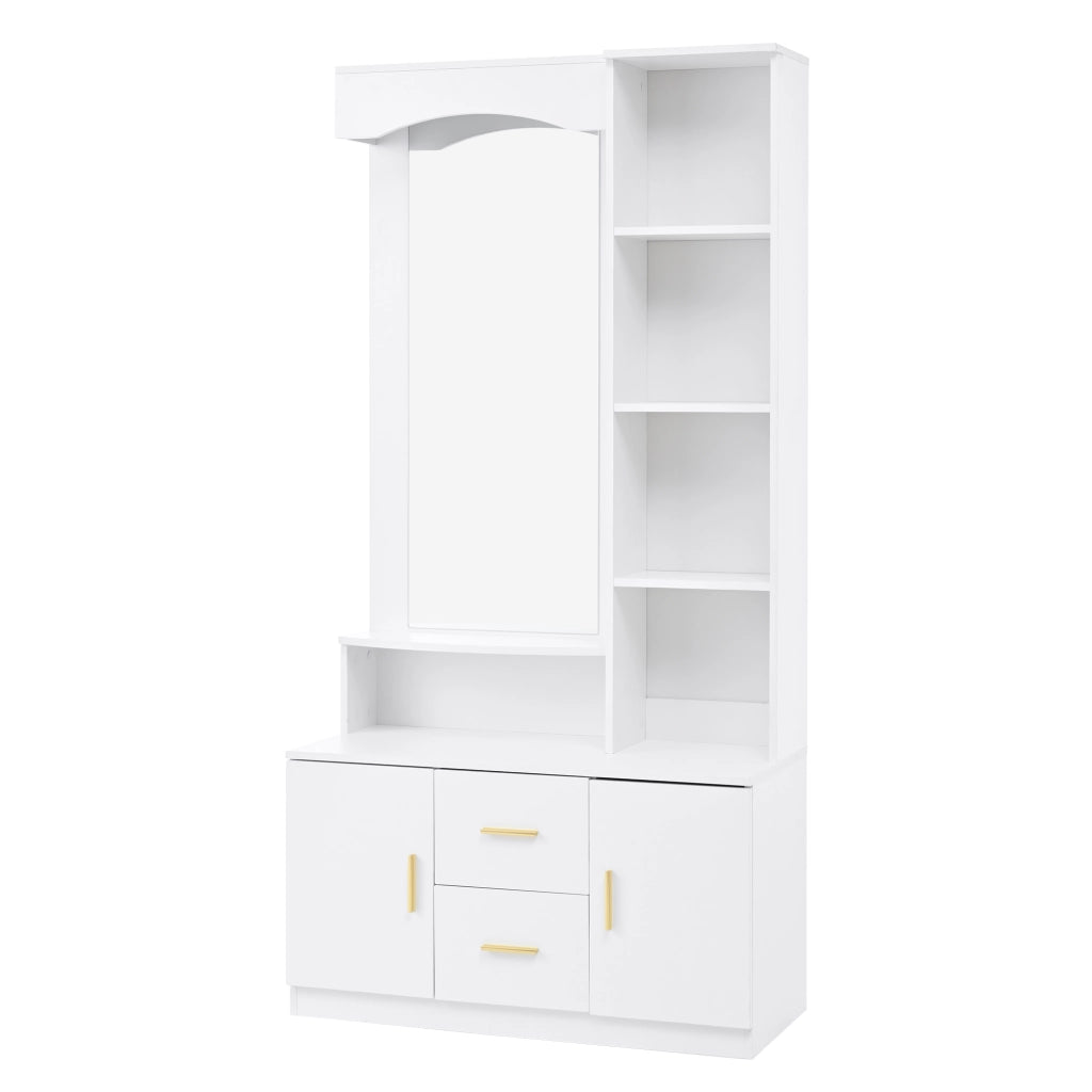 Mobile Ingresso con Scarpiera e Specchio ¨C MINIMAL ¨C Bianco, 2 Cassetti, 2 Ante, 90x40x180 cm