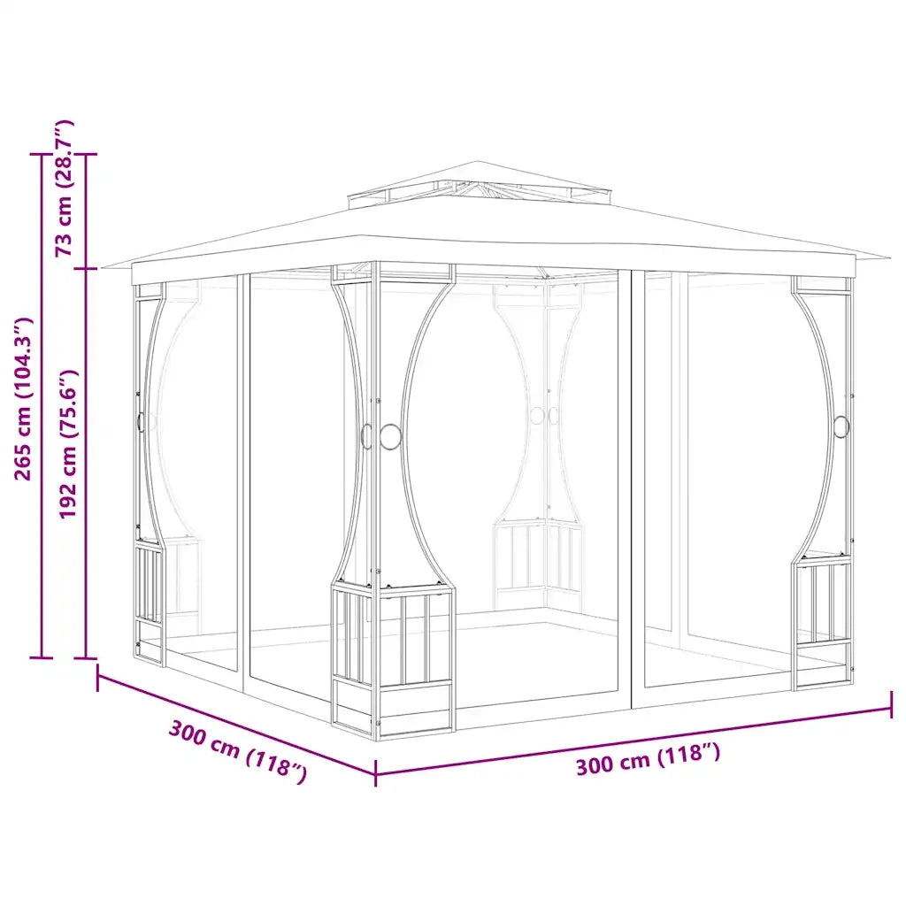 Gazebo | Pergolato con Rete 300x300x265 cm Crema