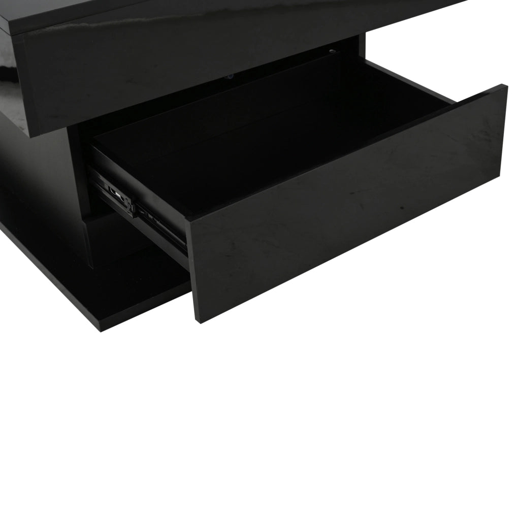Tavolino da caffè 70x70x45 cm rialzabile; girevole 360°; in pannello truciolare nero lucido