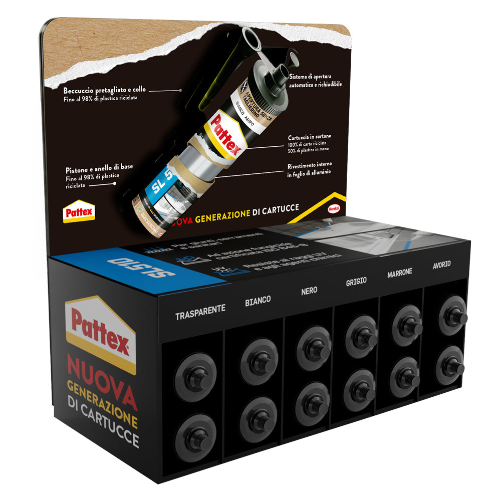 ESPOSITORE SILICONE ACETICO MULTIUSO 'SL 510' mix 12 pz da gr 280  - PATTEX