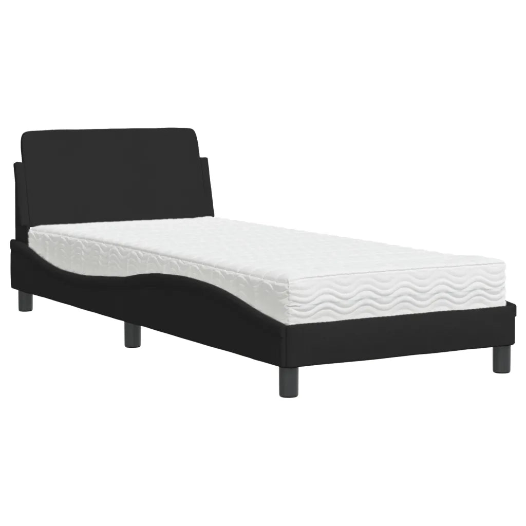 Letto con Materasso-Struttura Letto con Materasso Dover Nero 90x190 cm in Tessuto