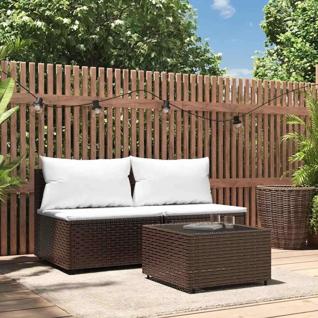 Set Mobili da Giardino 3 pz con Cuscini in Polyrattan Marrone CFW6593995