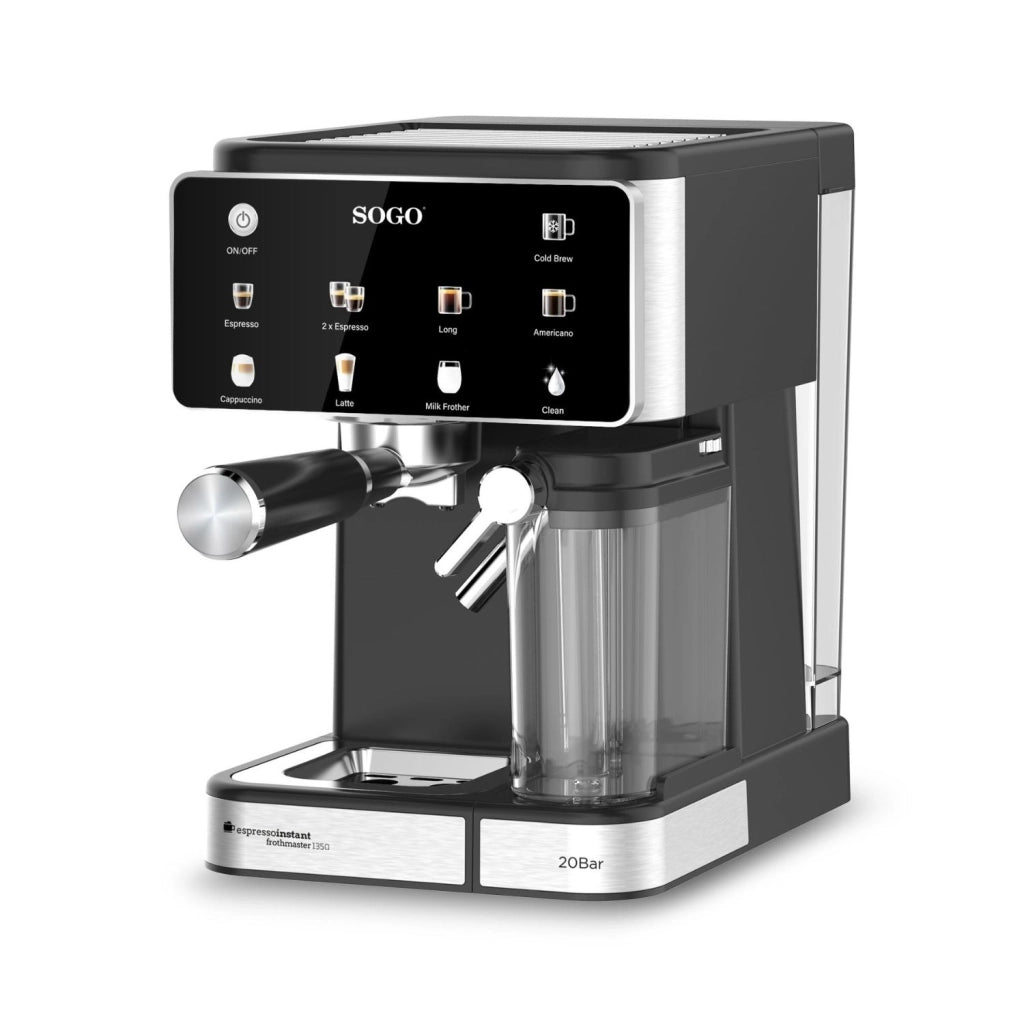 Macchina caffè espresso 4 in 1 20 bar con cappuccinatore, serbatoio 1,5L e pannello touch per capsule e macinato - Sogo