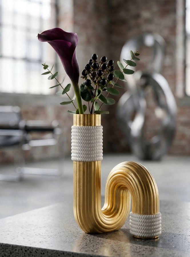 Vaso Bann 10,7x10,7x18,3 cm in Poliestere Oro e Bianco