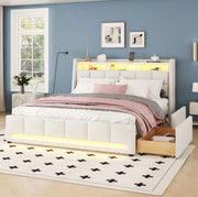 Letto imbottito 140 x 200 cm con luce LED, USB e cassetti