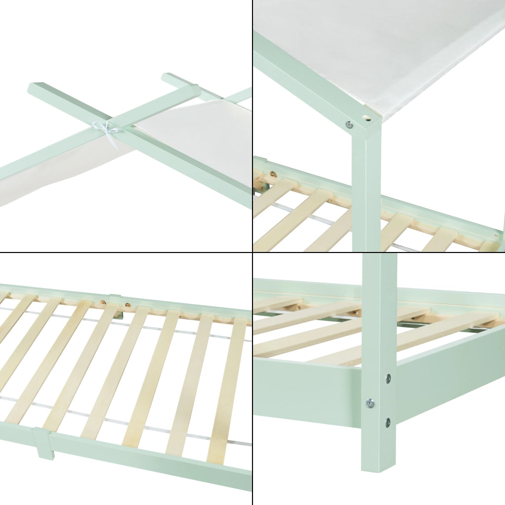Letto Brome per Cameretta a Forma di Casetta e Materasso 90x200 cm Legno di Pino - Menta Verde [en.casa]