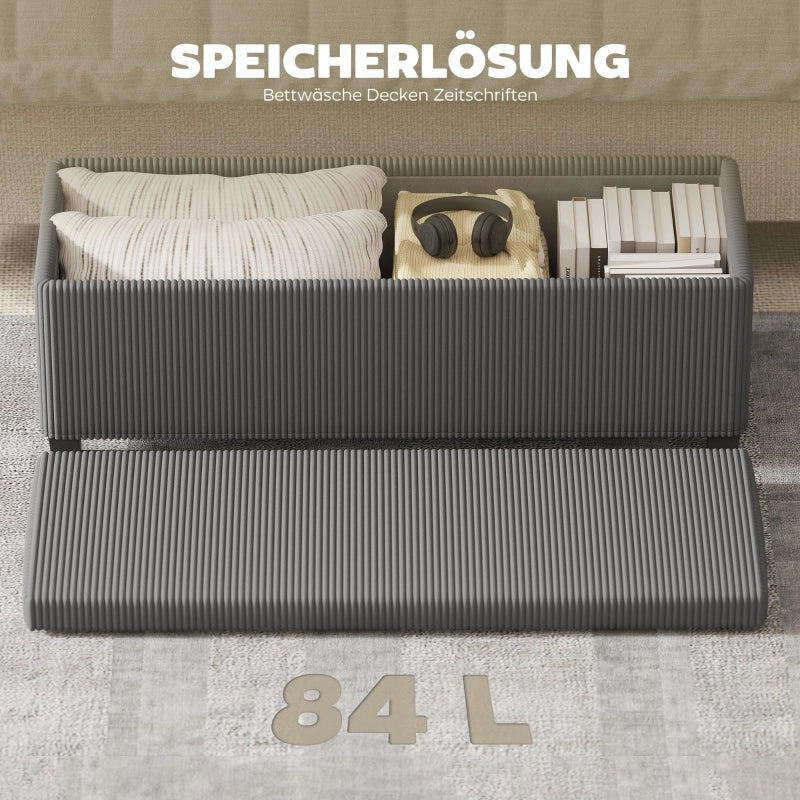 Panca contenitore imbottita con vano nascosto e struttura in acciaio in poliestere grigio 112 × 42 × 40 cm