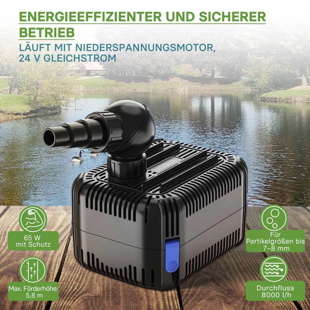 CDF-8000 24V DC Pompa laghetto 8000 l/h 65 W Protezione contro blocco e funzionamento a secco