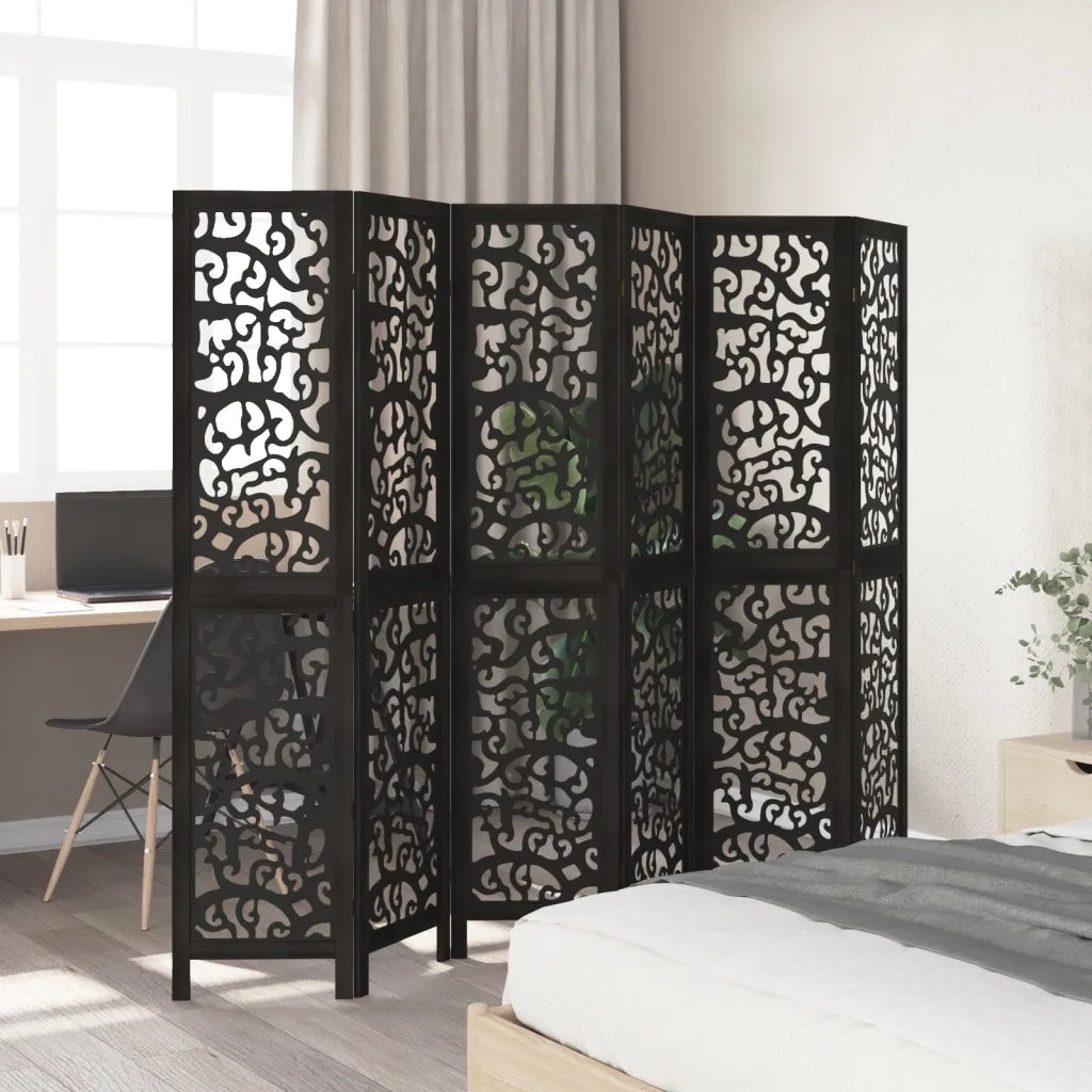 Divisorio Ambienti | Divider per stanze | Paravento 6 Pannelli Nero Legno Massello di Paulownia