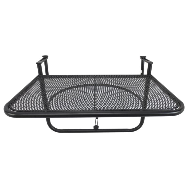 TAVOLINO DA BALCONE RINGHIERA APPESO RIPIANO REGOLABILE NERO 60 X 56.5 X 45 CM
