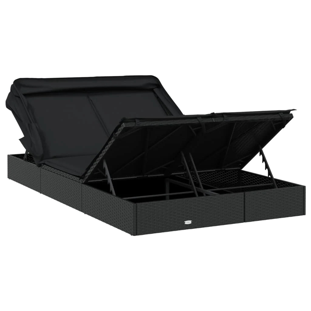 Lettino prendisole chaise longue a 2 posti con tettuccio pieghevole 213 x 118 x 97 cm nero 02_0012189
