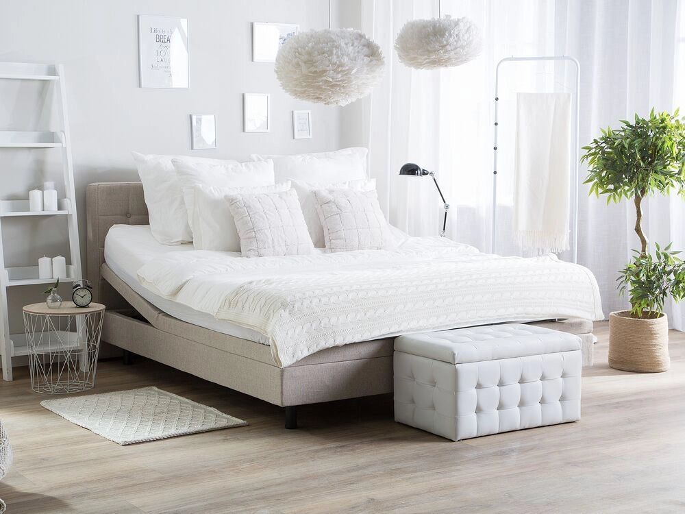 Letto Tessuto Beige chiaro Elettrico Regolabile con Telecomando 160 x 200 cm