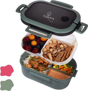 Lunchbox con cassetti e parete di separazione - Bentobox per bambini e adulti - Incluso cucchiaio e forchetta - Snackbox verde