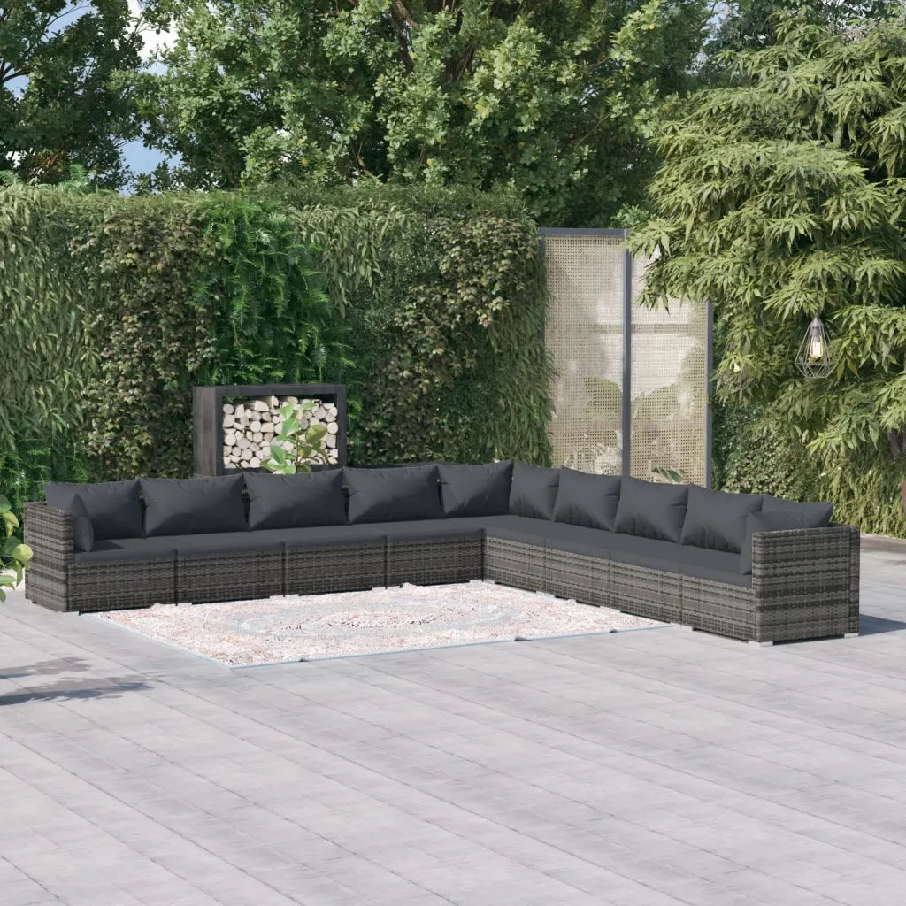 Set Divani da Giardino 9 pz con Cuscini in Polyrattan Grigio cod mxl 40404