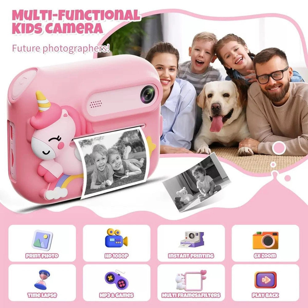 Trade Shop - Mini Macchina Fotografica Portatile Design Unicorno Multifunzionale A Batteria Per Bambini -