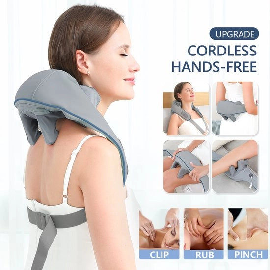 Massaggiatore di collo e schiena a inalazione wireless, massaggiatore di collo e spalle con articolazioni, massaggiatore di tensione della colonna cervicale, massaggiatore delle spalle trapezioide