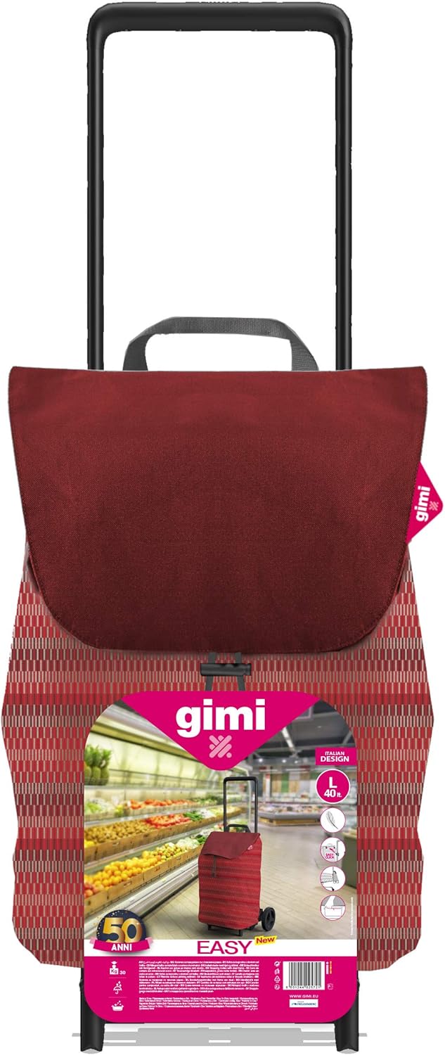 Carrello spesa easy capacità 40 litri colore rosso struttura acciaio pieghevole con sacca antipioggia ruote 15 cm portata 30 kg Gimi