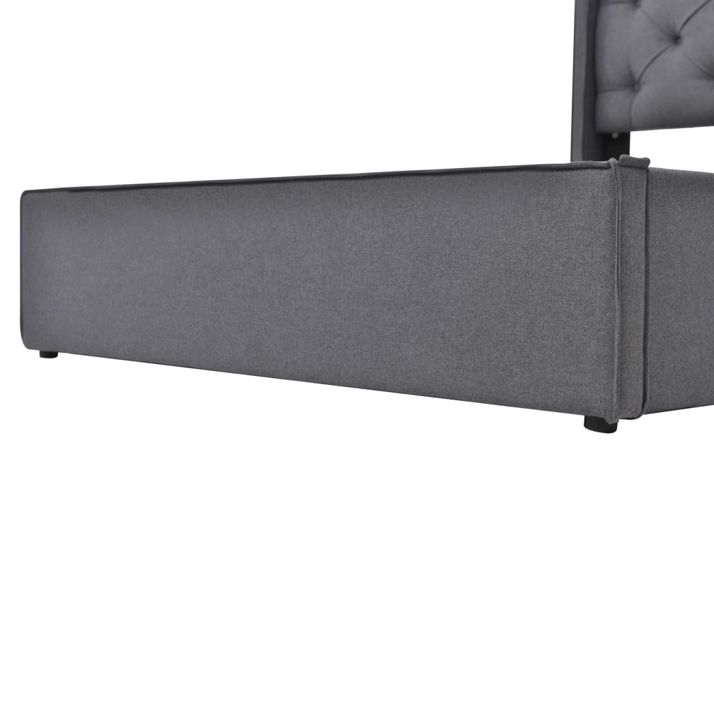 Letto imbottito 90x200 cm; con contenitore e rete sollevabile; cotone; grigio (Senza materasso)