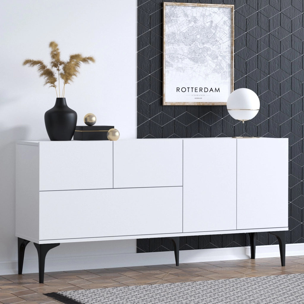 Credenza in legno "Ginny" - 150 x 35 x 75 cm - Bianco