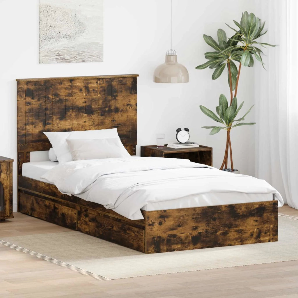 Letto con Contenitore con testiera Rovere fumé 100 x 200 cm