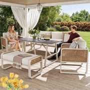 Set da soggiorno - Rattan - Tavolo supplementare - Cuscini lavabili - Zampe regolabili