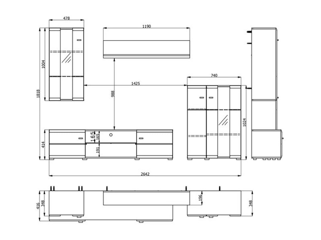 Mobile Soggiorno Ozzero, Parete Attrezzata Modulabile, 264x41.5x182h cm Bianco Opaco