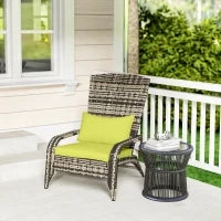 Sedia da Giardino Adironrack con Braccioli e Cuscini, Sedia in Rattan e Acciaio per Interni ed Esterni, 64x80x90 cm, Verde