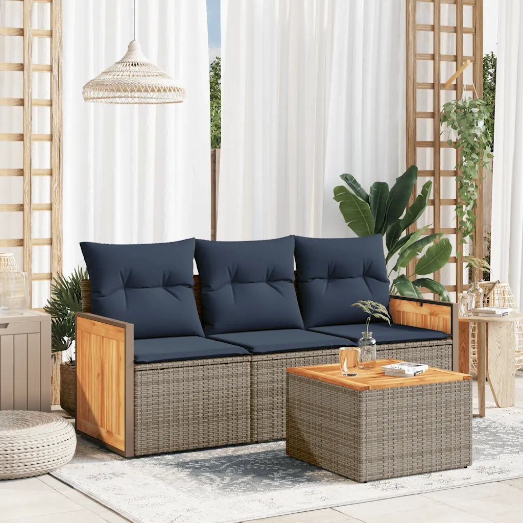 Set Divani da Giardino 4 pz con Cuscini Grigio in Polyrattan 3227447