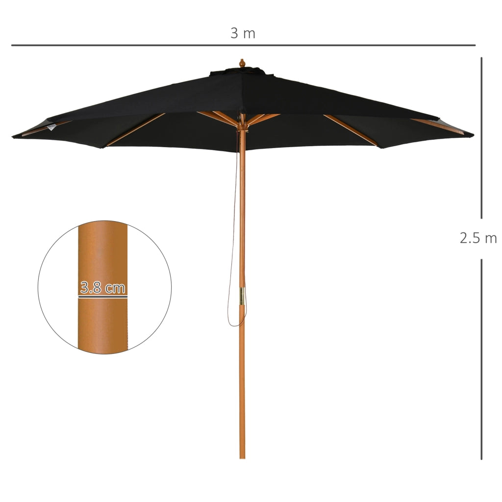 Ombrello in legno 300 cm Ombrello da giardino Balcone parasole Bambù Nero robusto elegante per terrazza da giardino