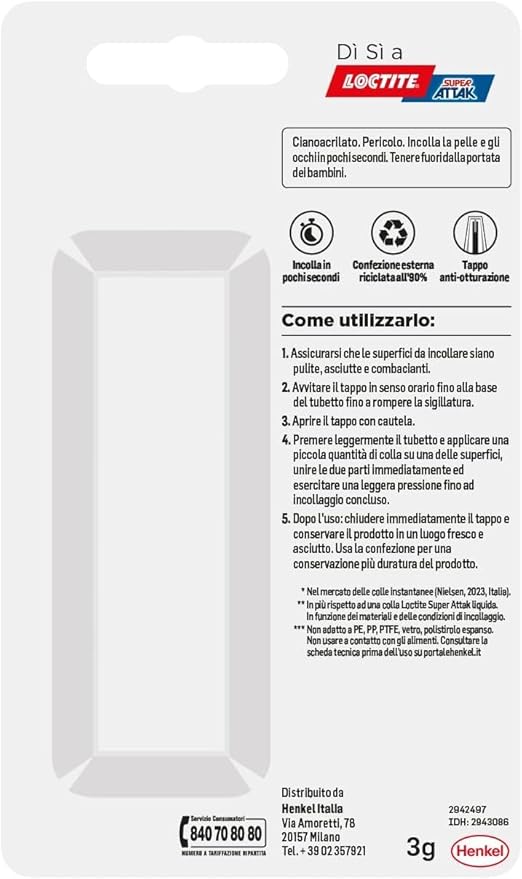 SUPER ATTAK 'GEL RIPOSIZIONABILE' gr. 3- 12 pezzi  - LOCTITE