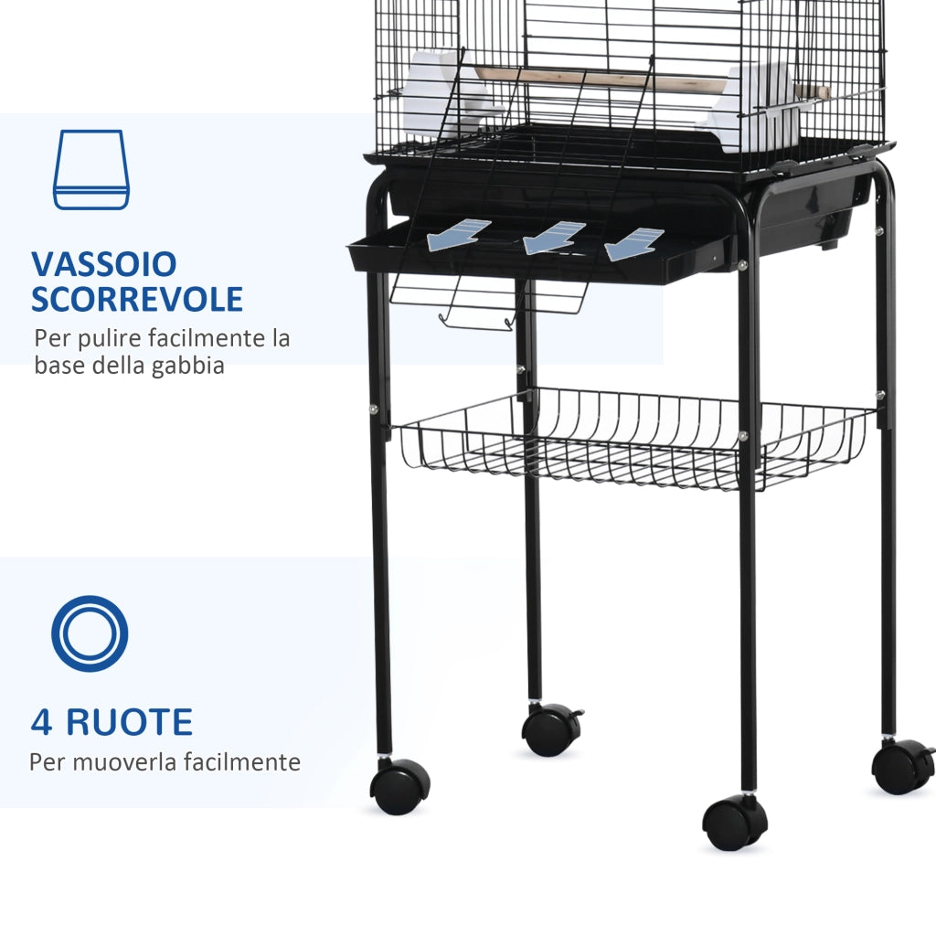 Gabbia per Uccelli da Giardino ¨C zephmum ¨C Nera, Acciaio, Legno, 46x36x130 cm