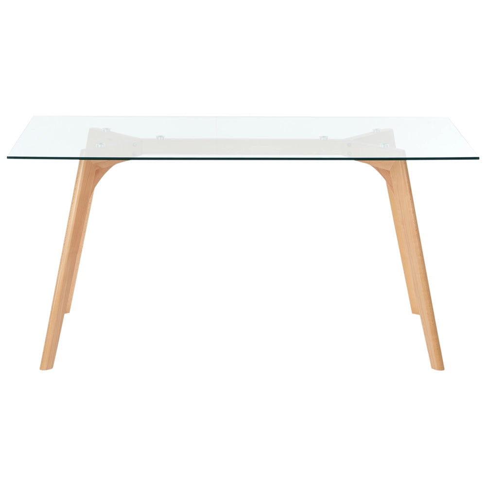 Tavolo da Pranzo Trasparente 160 x 90 cm Piano in Vetro Gambe in Legno Rettangolare Scandinavo Moderno