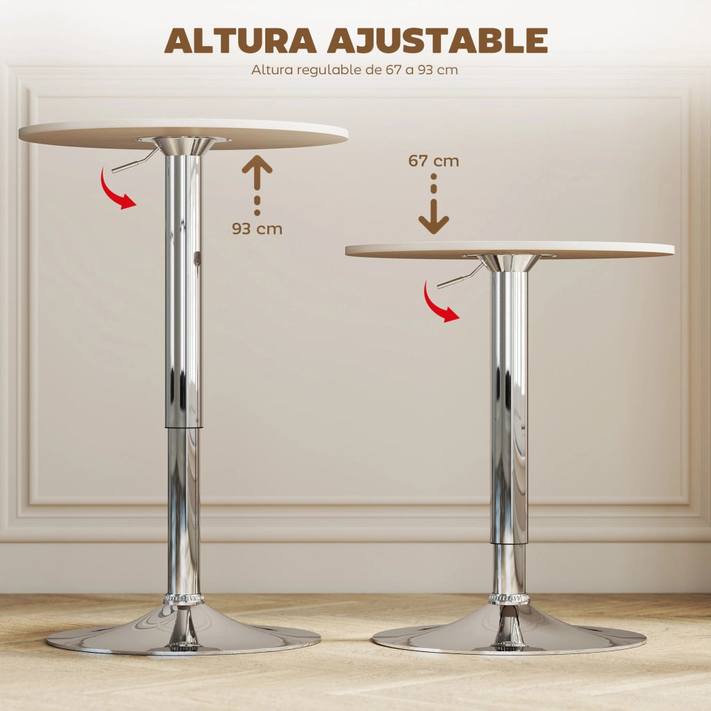 Tavolo da bar rotondo regolabile in altezza ¨C zephmum ¨C legno naturale ?60x67-93 cm