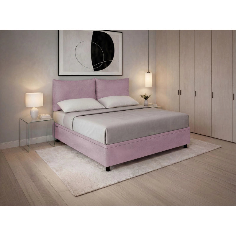 Letto imbottito Matrimoniale 180x190 cm Soft - Contenitore,Glicine,Microfibra