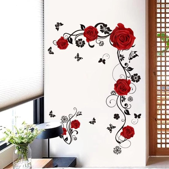 Decorazione per parete in PVC con fiori rossi - Dimensioni 90 x 30 cm - Incluso supporto di fissaggio