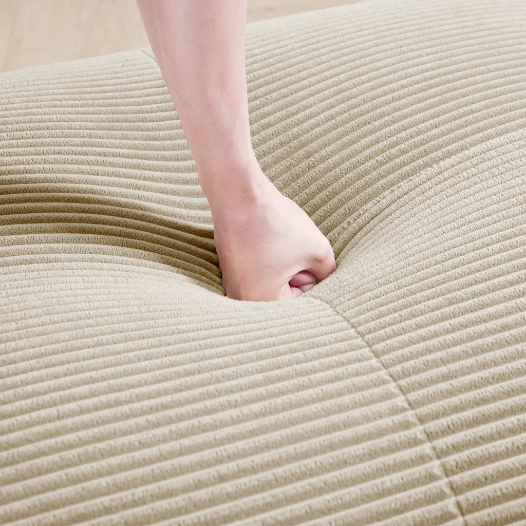 divano angolare modulare senza telaio in velluto a coste con braccioli curvi e schiuma 32D; beige