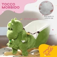 Cavallo a Dondolo per Bambini 18-36 Mesi a Dinosauro con Suoni e Rivestimento Morbido, Verde