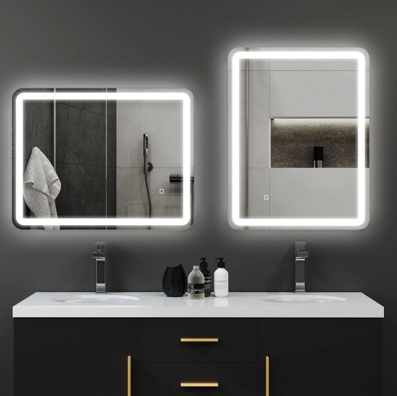 Specchio da bagno ULEVR 70x90 cm con LED touch, antiappannamento, luce dimmerabile a 3 tonalit¨¤, argento