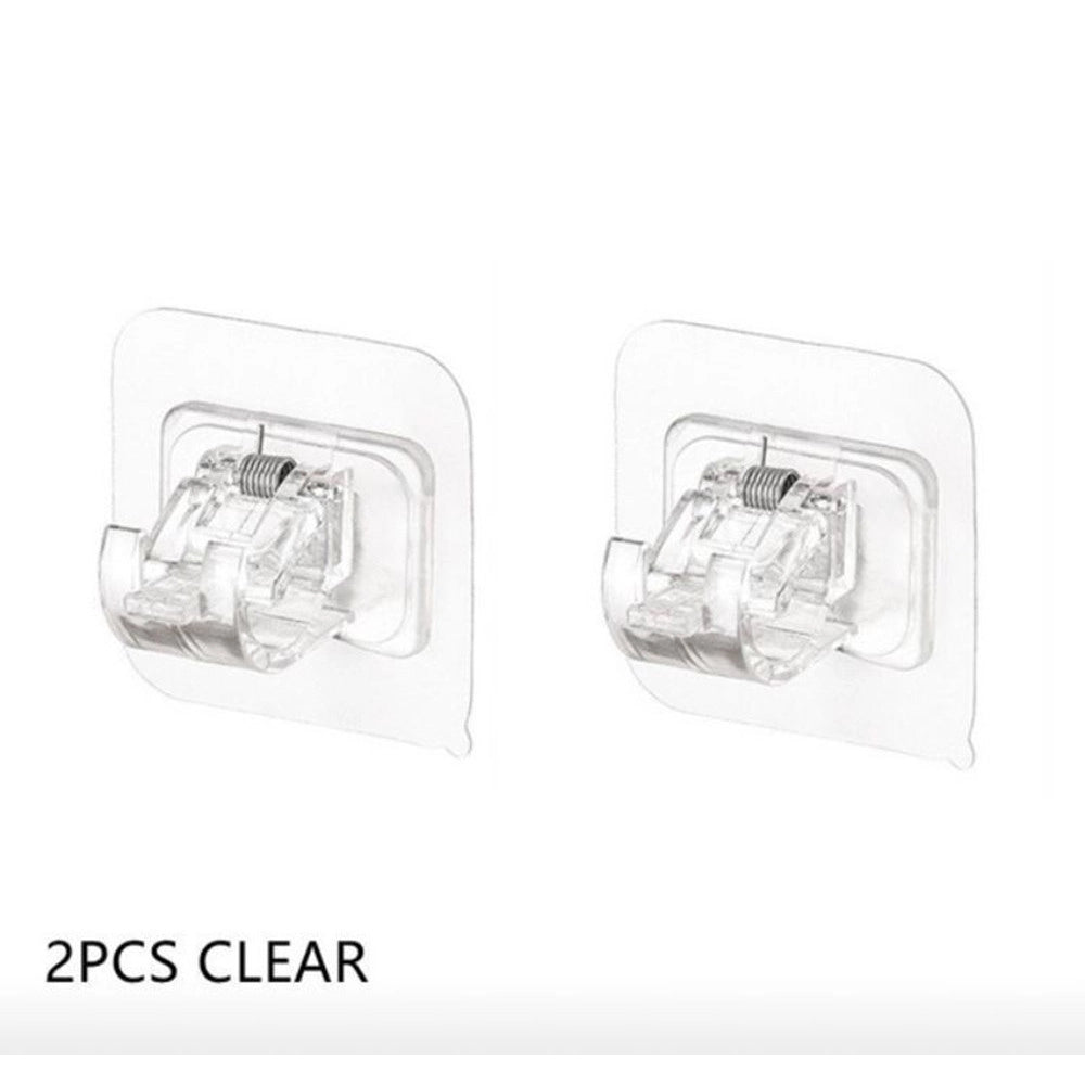 Trade Shop - Ganci Trasparenti 2pz Senza Forare Pvc Autoadesive Per Tende Portasciugamani Sospesi -