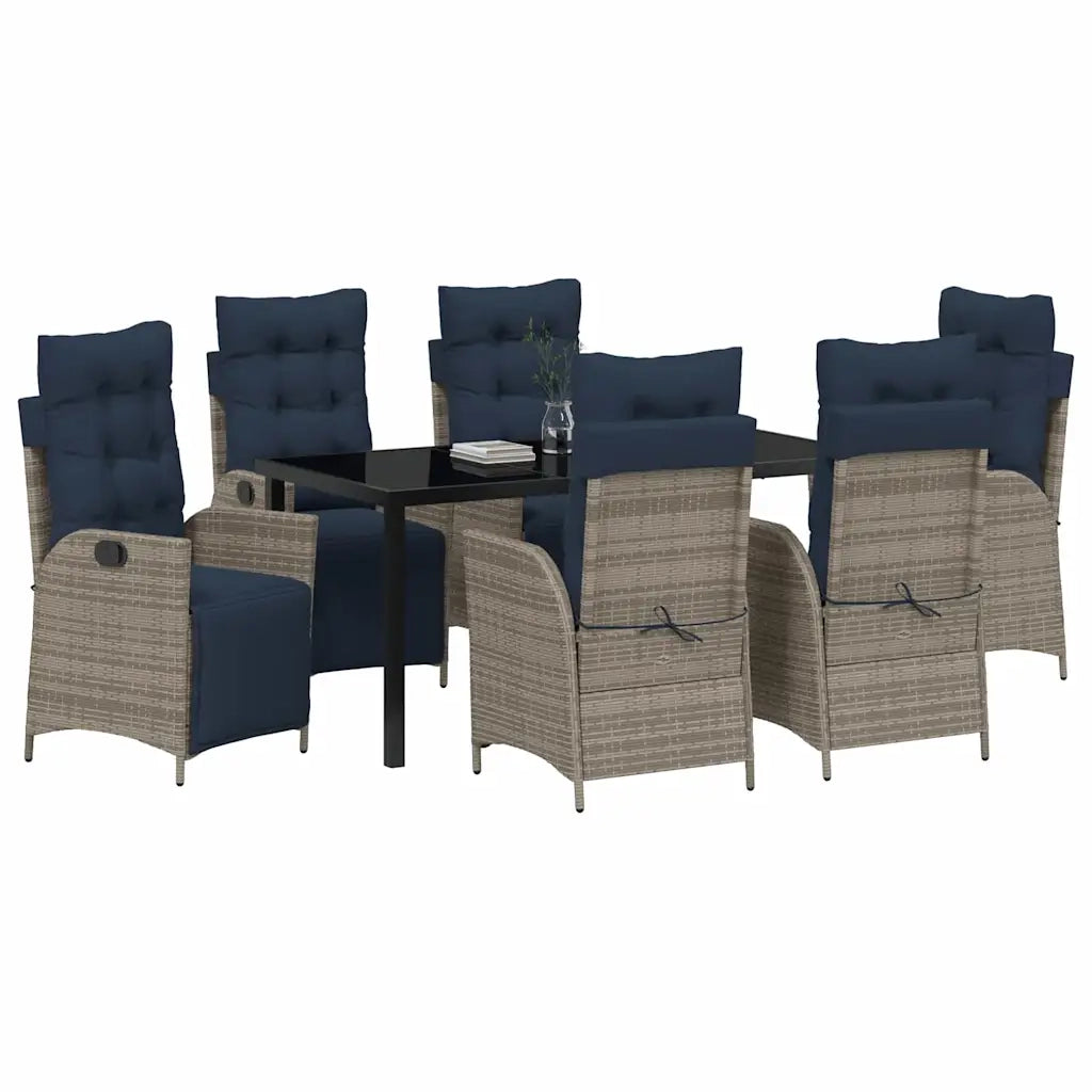 Set da Pranzo per Giardino 7 pcs Grigio e Nero Rattan