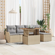 Set Divano Giardino 6 Pezzi con Cuscini Beige Polietilene Acacia