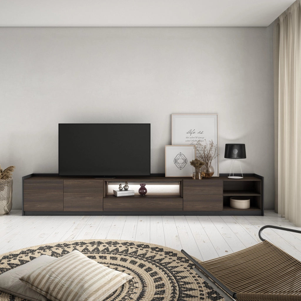 Mobile TV Soggiorno, 310x50x37 cm, Per TV fino a 80", LED, Rovere scuro e Nero