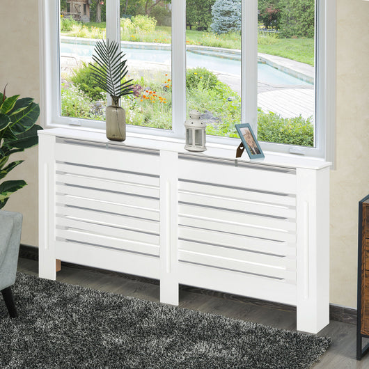 Copritermosifone a Doghe 172x19x81 cm con Ripiano Portaoggetti in MDF Bianco