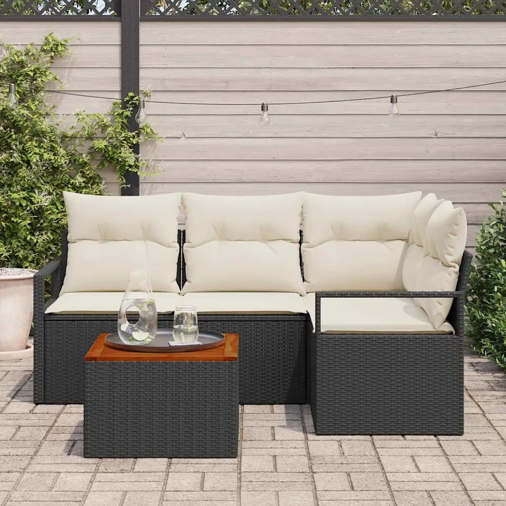 Set Divano da Giardino con cuscino 5 pcs Nero polyrattan