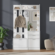Armadio ingresso 110x34x185 cm con specchio; 2 cassetti; scarpiera a ribalta; MDF bianco